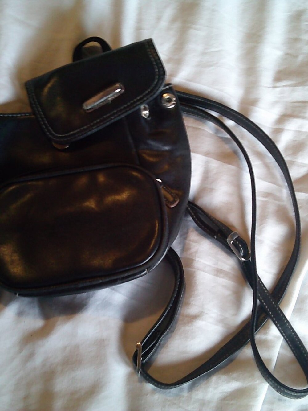 Faux Leather Womens Small Black Backpack Purse